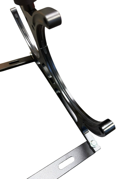 JackSpania Racing black billet aluminum dual bottle holder bracket for Nitrous Oxide NOS, designed for 7-inch bottles, exterior mounting.