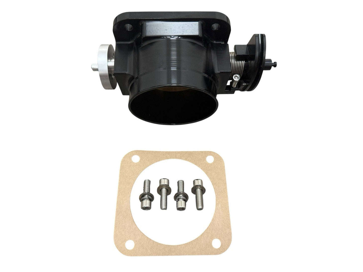 90mm throttle body and 4-inch hose coupling adapter for 2JZ and 1JZ engines, made by JackSpania Racing, with inlet connection.