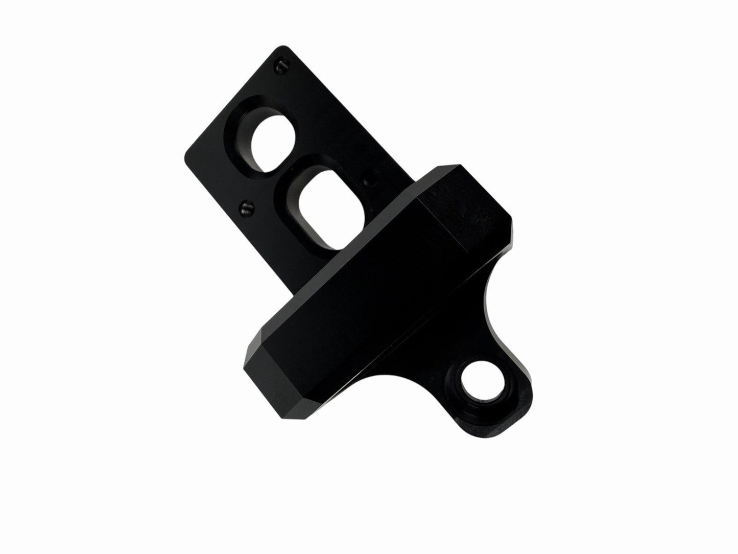 JackSpania Racing billet 4-port Mac AEM boost controller solenoid valve mount bracket for engine installation.