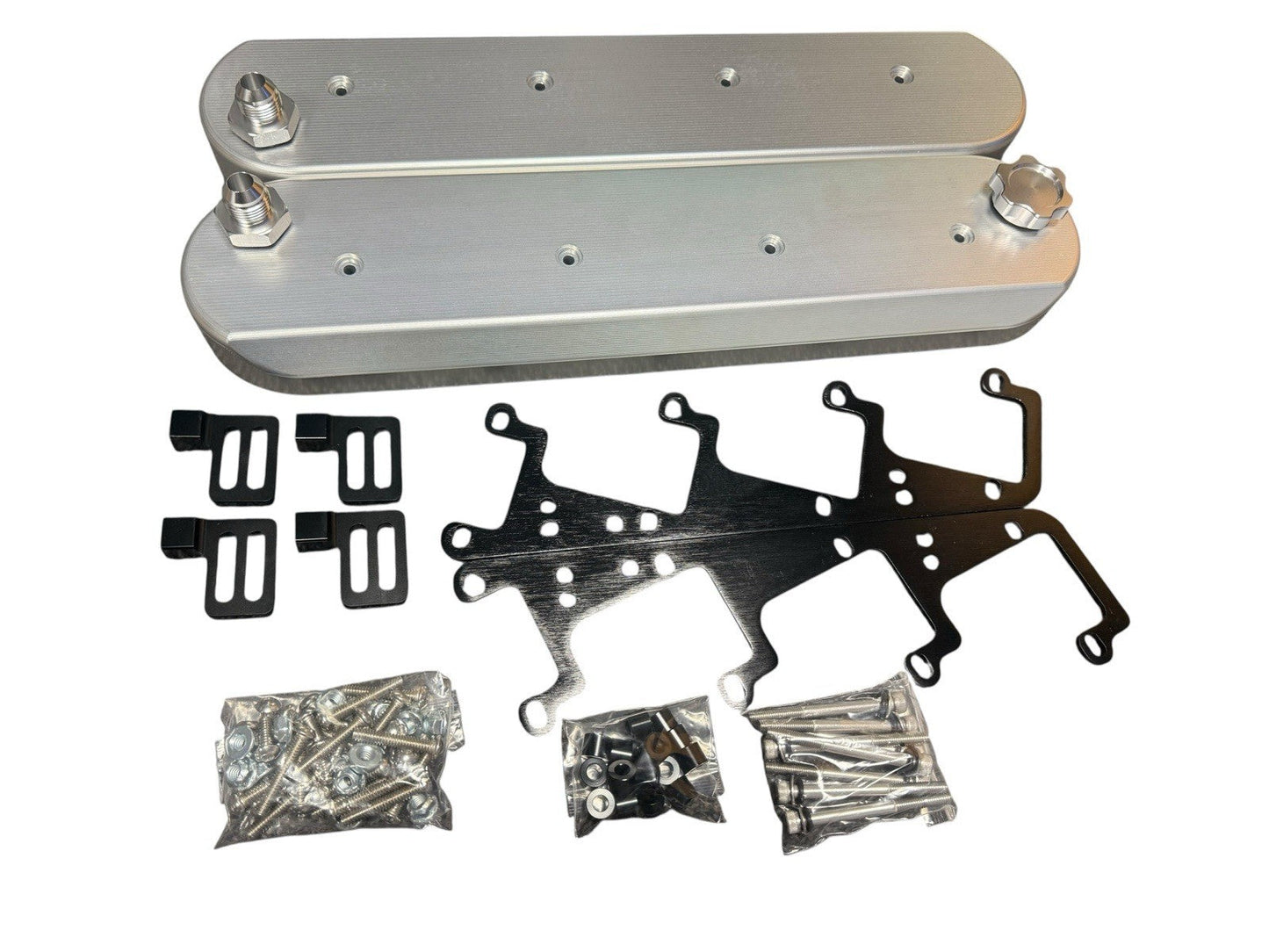Billet CNC V8 LS baffled vented valve cover with 12AN fittings, designed for LS1, LS2, LS6, LS7, LSA, and LS9 engines by JackSpania Racing