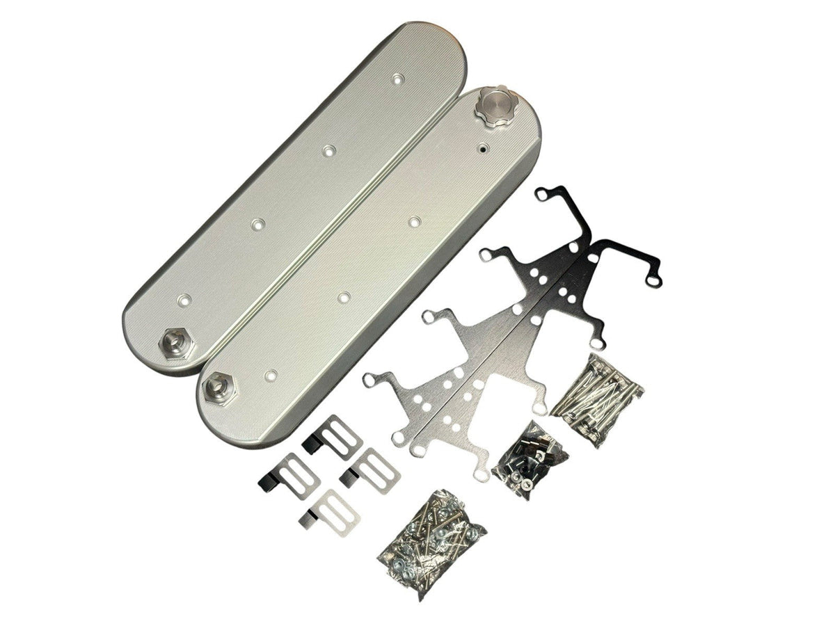 CNC billet V8 LS valve cover with vented design and 12AN fittings, compatible with LS1, LS2, LS6, LS7, LSA, and LS9 engines by JackSpania Racing