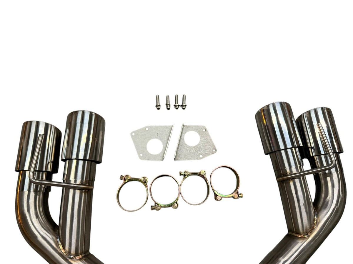 Stainless steel Axle Back Delete Muffler for Chevy Camaro SS ZL1 V8 2016-2023, by JackSpania Racing, showing exhaust pipe details.