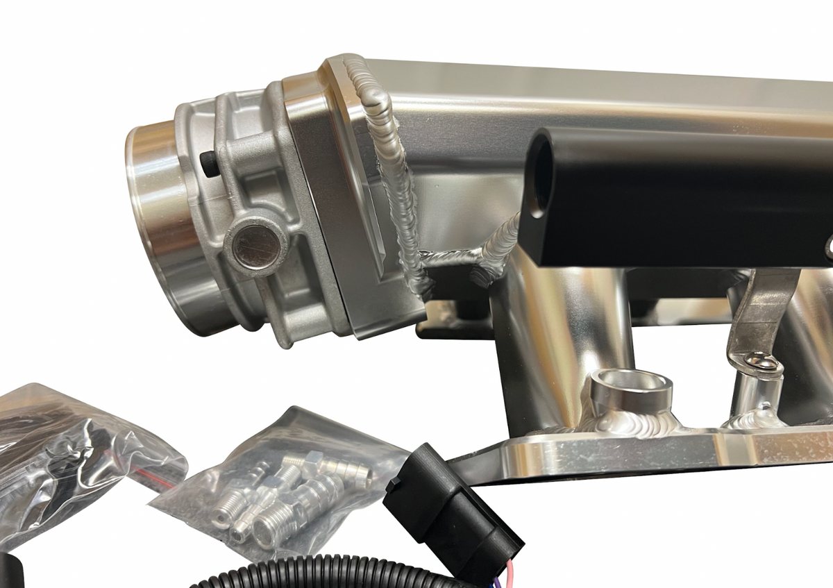 Jack Spania Racing LS Low Profile Metal Intake Manifold for LS1, LS2, LS6 engines with 92mm or 102mm cathedral throttle bodies.