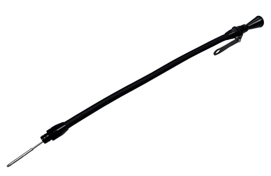 Billet aluminum JZ engine steel braided oil dipstick for 1JZ and 2JZ Supra swap, by JackSpania Racing, showing the braided cable and metal handle.