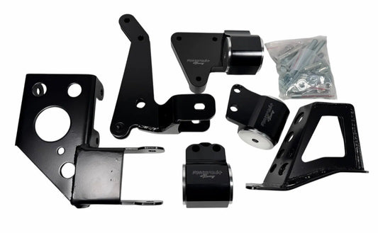 Engine mount bracket for K-Swap Honda Civic 92-95 EG K20 K24 K-Series by Jack Spania Racing, shown mounted in engine bay.