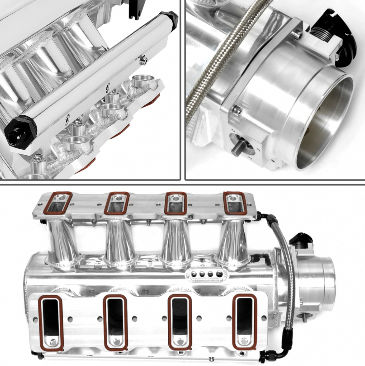 Jack Spania Racing 102mm LS intake manifold throttle body in sheet metal, designed for LS1, LS2, LS6, LSX engine performance.