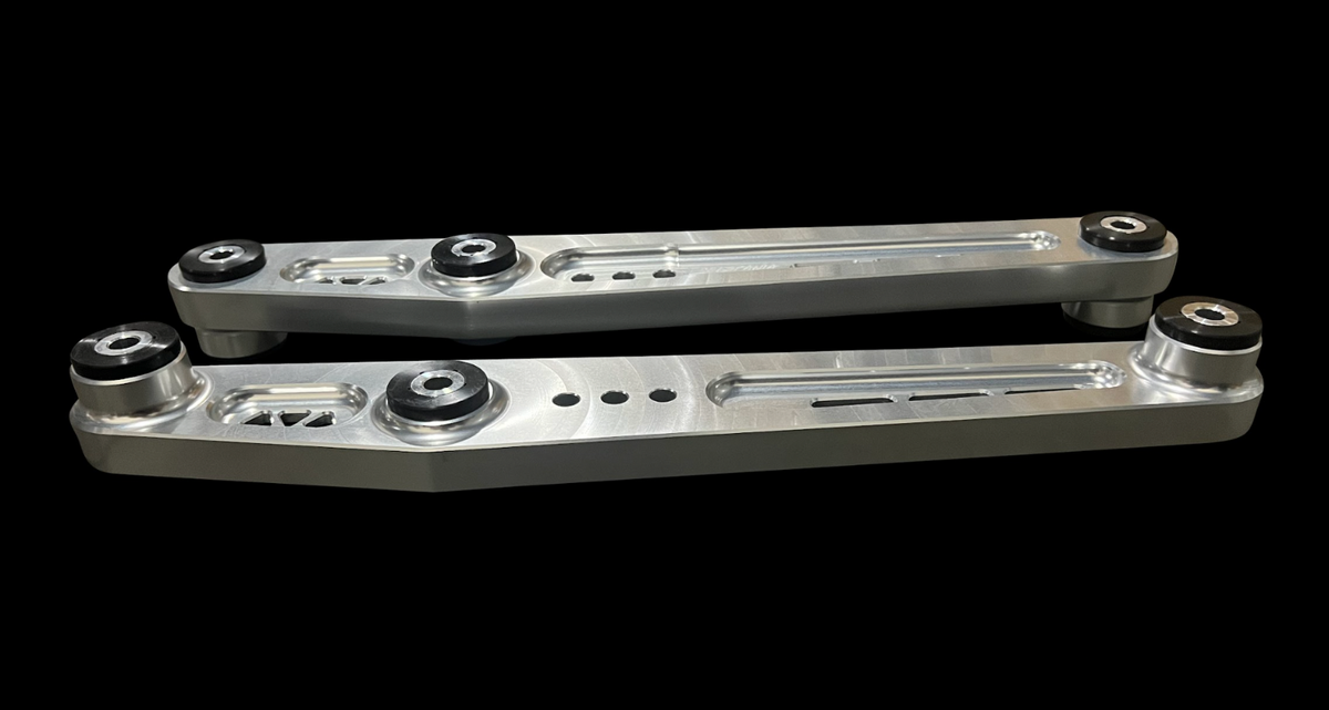 Jack Spania Racing billet AWD lower control arms for Honda Civic EK Type R Si hatchback, suspension parts in black with mounting points