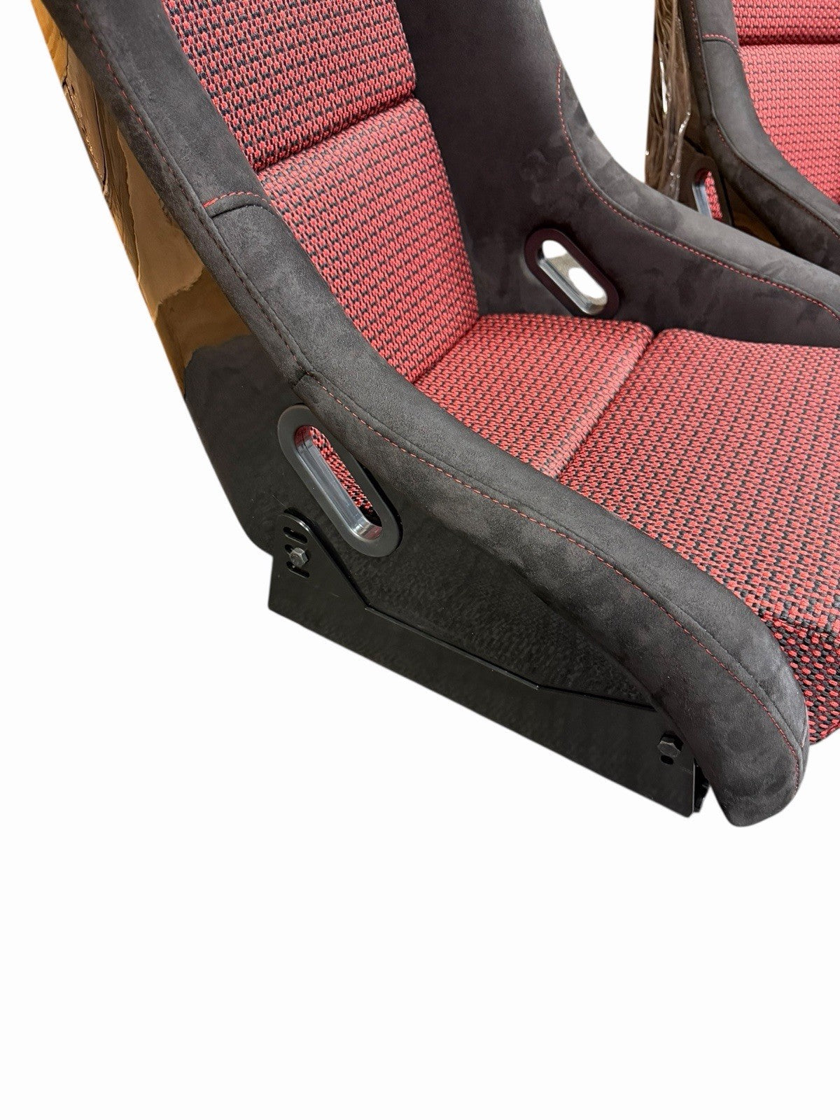 JackSpania Racing universal lightweight fixed mounted bucket seat with suede upholstery, rails, and sliders for interior car upgrades.