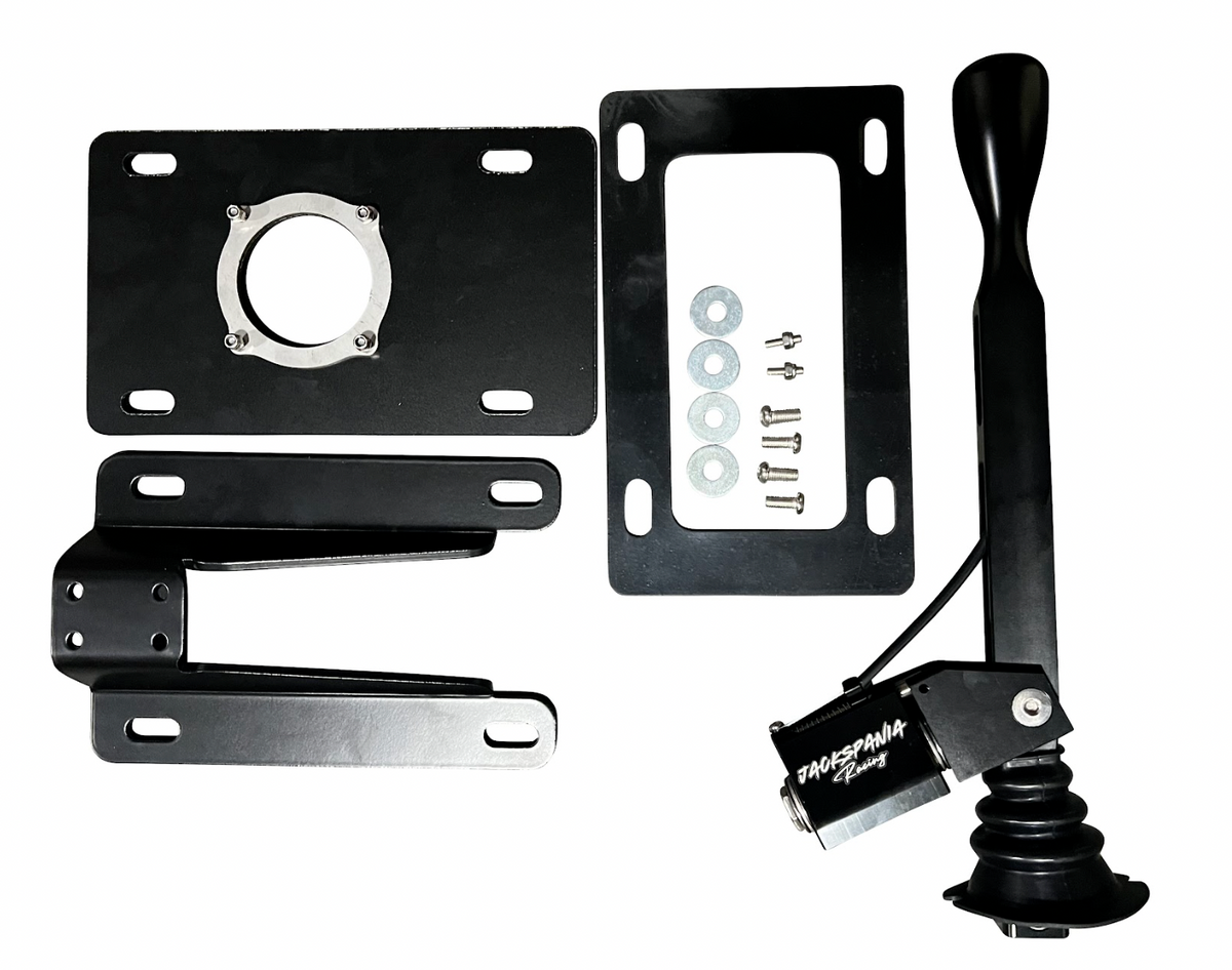 Jack Spania Racing short shifter for GT86, FR-S, and BRZ transmission parts, showing the sleek metal shift lever with mounting components.