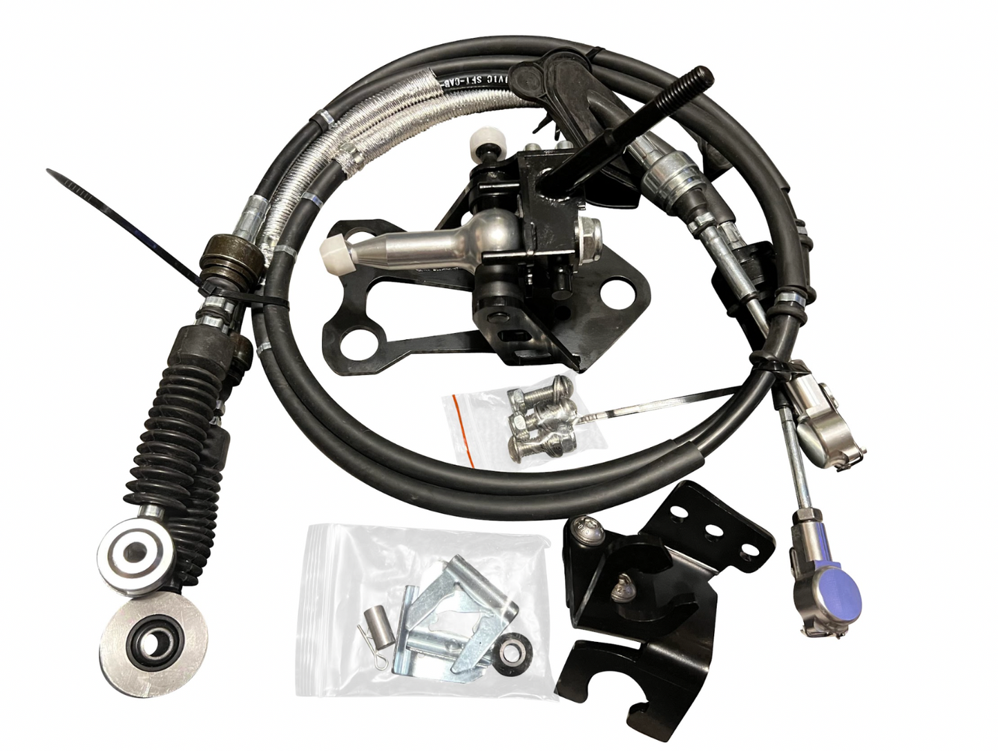 OEM K20z3 shift cable bracket for 8th Gen Honda Civic transmission, shown in a close-up view of the Jack Spania Racing part.