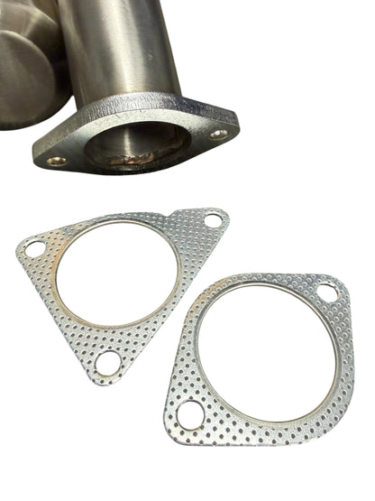 Nissan 350Z/370Z Infiniti G35/G37 resonated catless Helmholtz downpipe exhaust part by JackSpania Racing, showing the metal pipe and fittings.