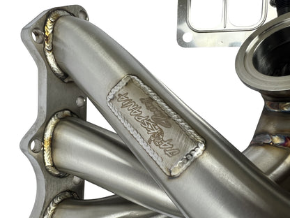 JackSpania Racing B Series turbo manifold for B16, B18, B20 engines, front-facing T4 exhaust part with 44mm diameter.