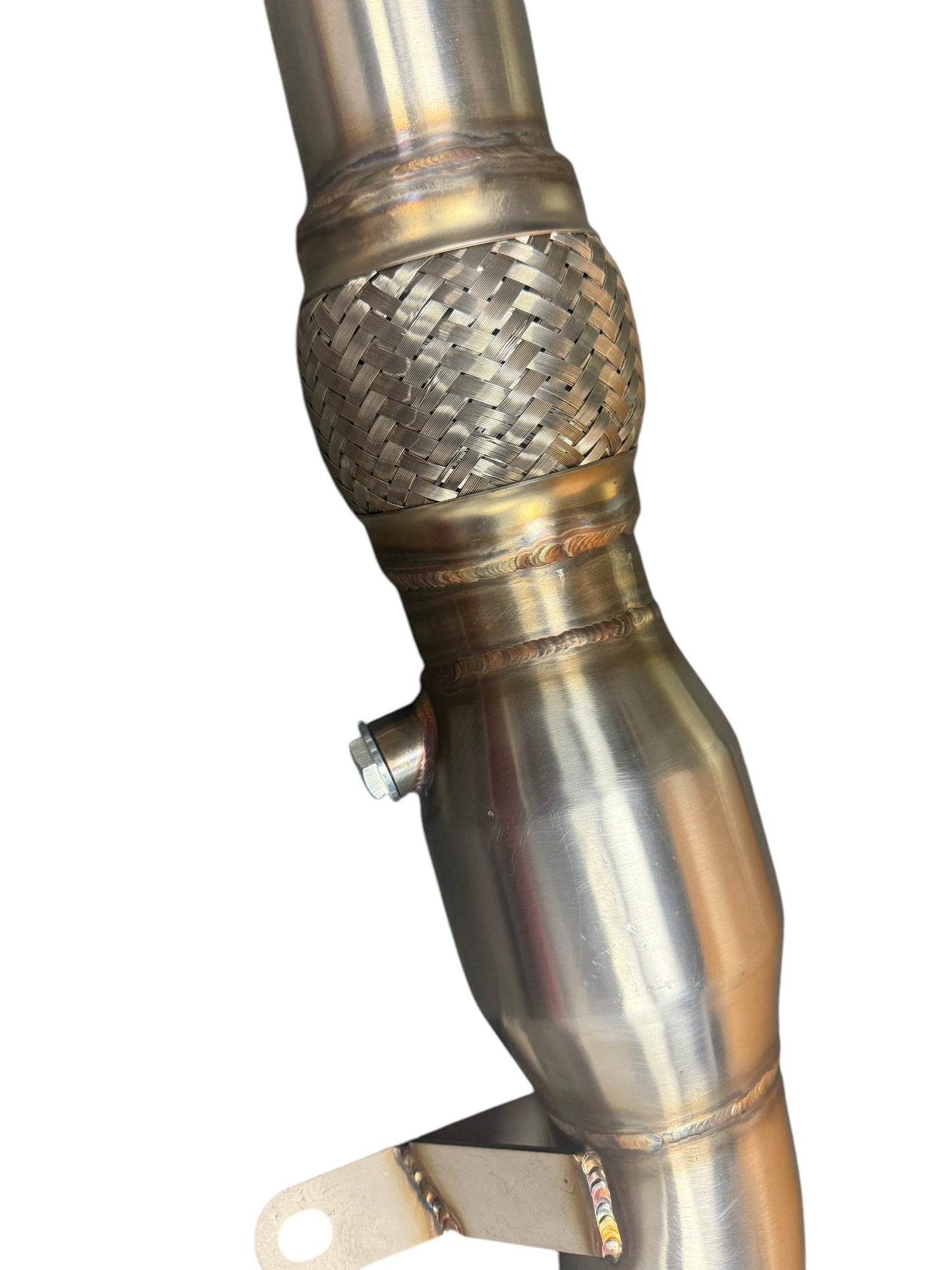 High flow catted downpipe for Ford Fiesta ST MK8 2018-2022, manufactured by JackSpania Racing, designed for exhaust performance.