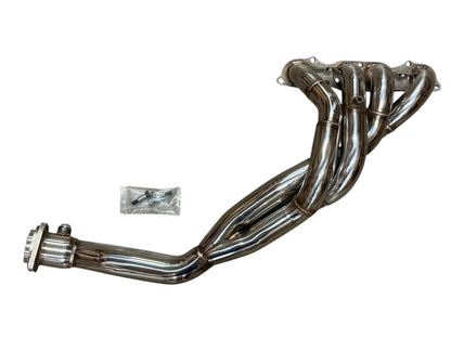 Stainless steel K-series exhaust header for Honda S2000 K20 K24 engine by JackSpania Racing, with 2.5-inch collector and tri-Y design.