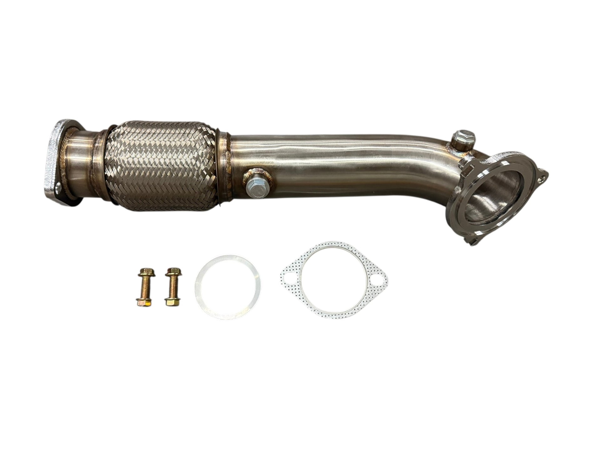 Ford Fiesta ST 3-inch downpipe by JackSpania Racing, made of 304 stainless steel, designed for 2014+ exhaust upgrade.