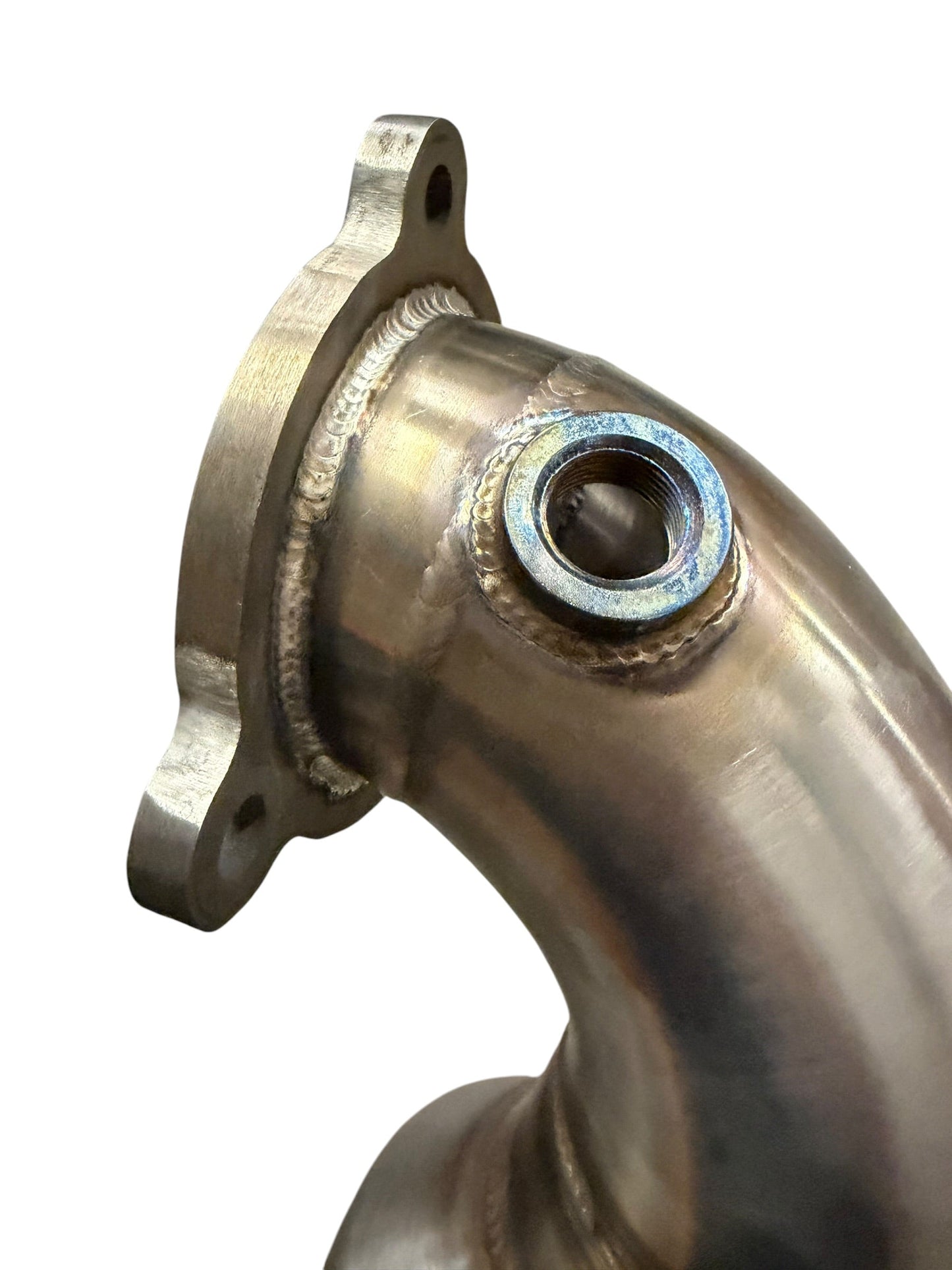 Mercedes-Benz W177 A-Class performance downpipe from JackSpania Racing, showing the exhaust part with mounting flanges and heat shields.