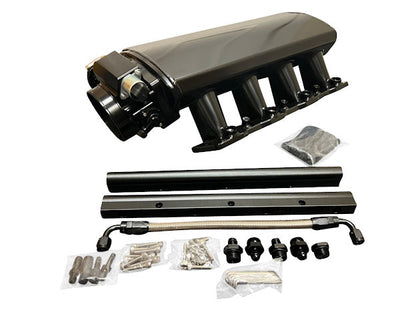 LS Low Profile Metal Fabricated Intake Manifold for LS1, LS2, LS6 engines by JackSpania Racing, featuring 92mm and 102mm cathedral ports.