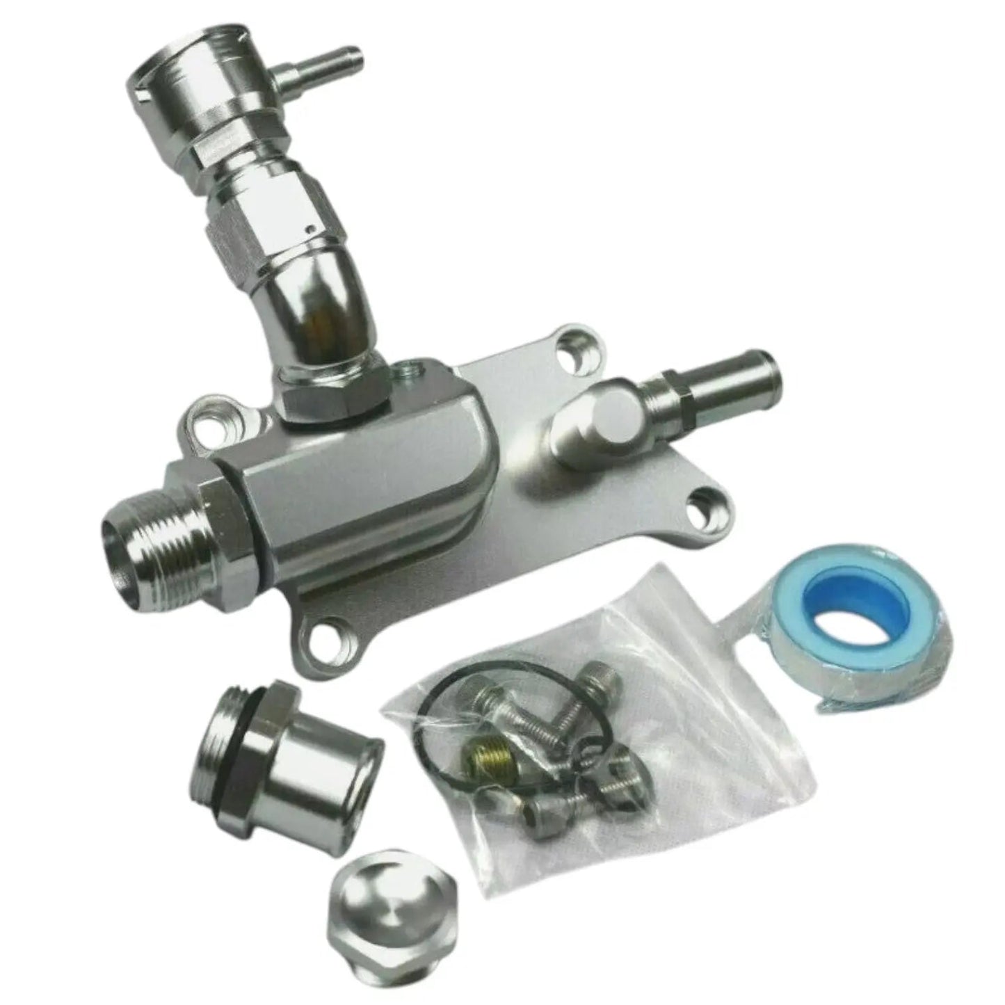 Jack Spania Racing K Series upper coolant housing with temp sensor for K20Z3 and K24 engines, featuring a 16AN fitting.