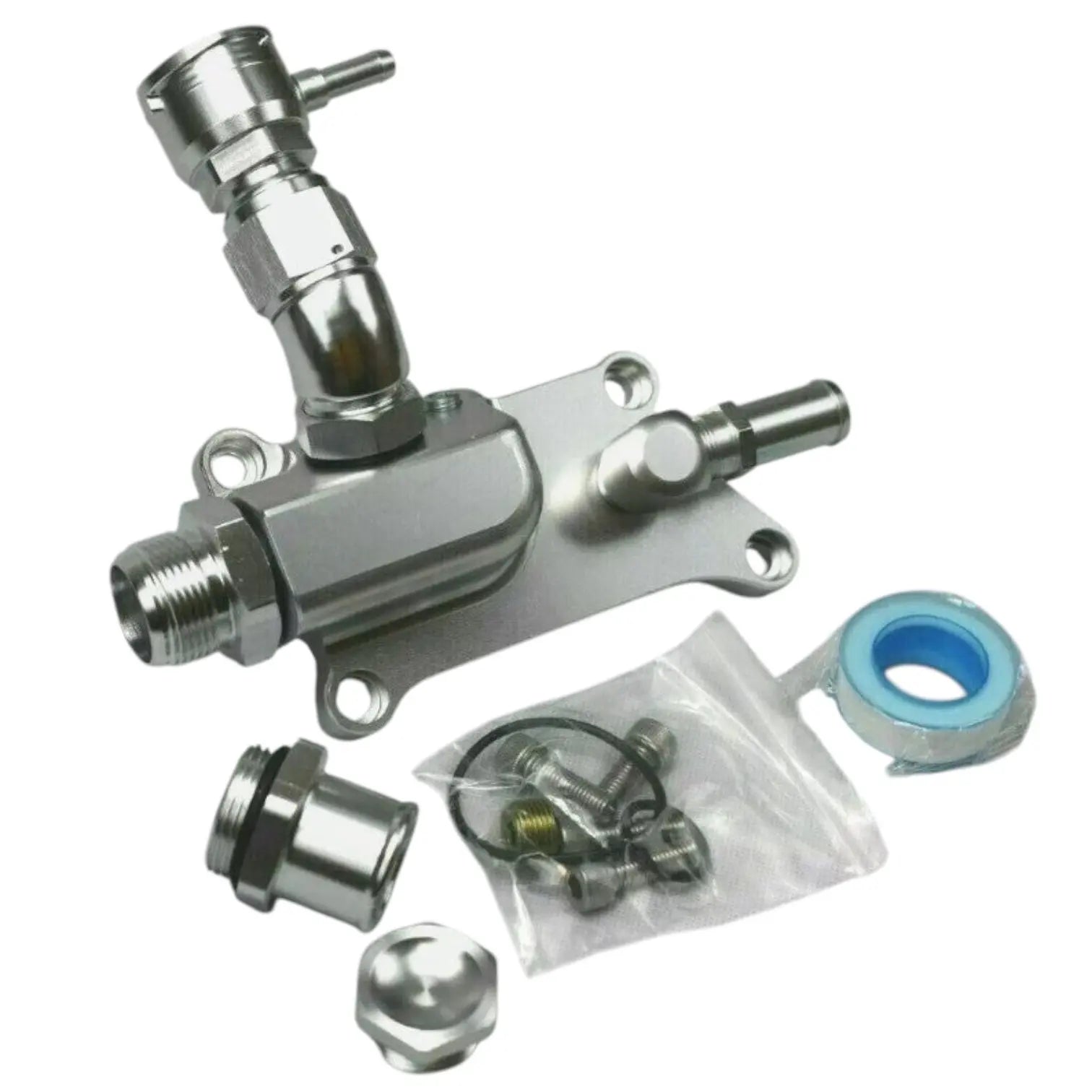 Jack Spania Racing K Series upper coolant housing with temp sensor for K20Z3 and K24 engines, featuring a 16AN fitting.