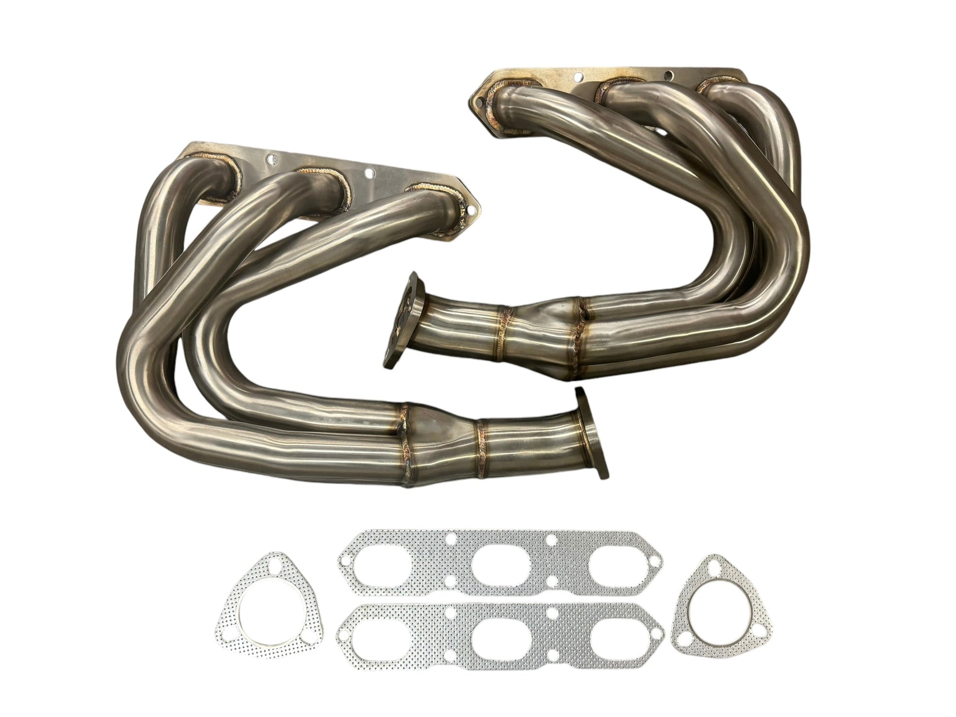 JackSpania Racing exhaust headers for Porsche 911 Carrera S 996 997.1 1998-2008, high-performance exhaust parts with stainless steel finish.