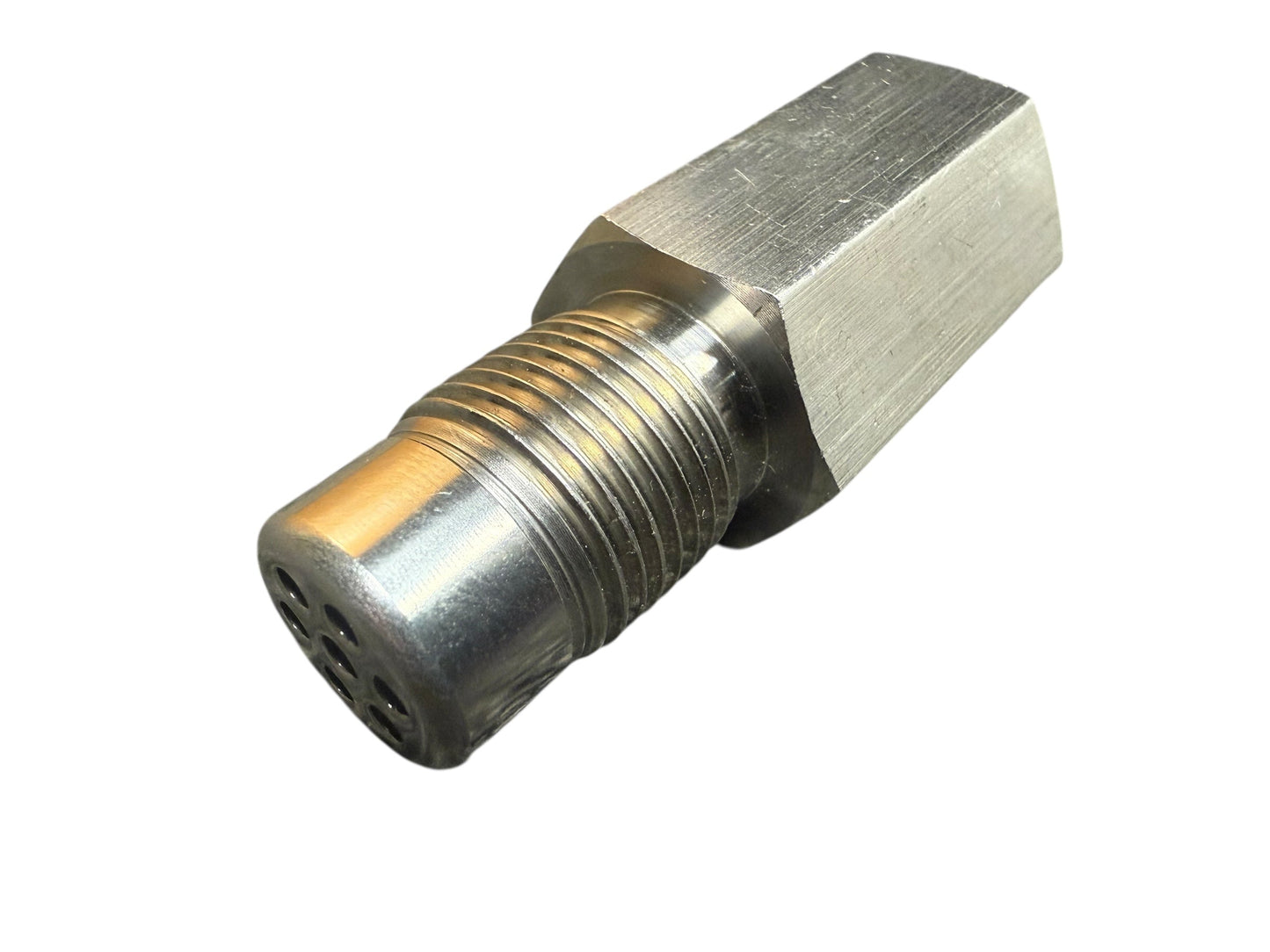 JackSpania Racing oxygen O2 sensor M18 x 1.5 extender spacer adapter attached to catalytic converter in exhaust system.