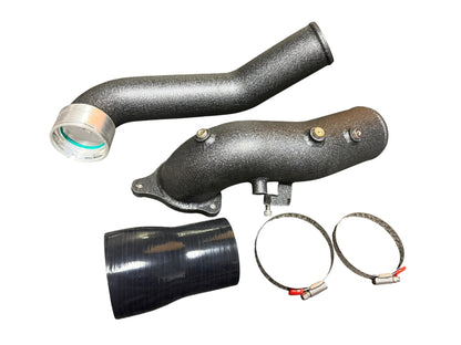 JackSpania Racing turbo charge pipe upgrade kit for BMW G20/G29 and Toyota GR Supra A90 B58 3.0L engine parts, metal and silicone components.