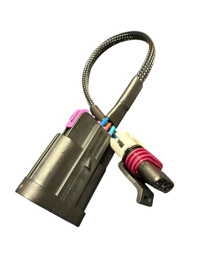 JackSpania Racing GM LS VVT to Non-VVT camshaft position sensor adapter wiring harness for Gen IV LS engines.