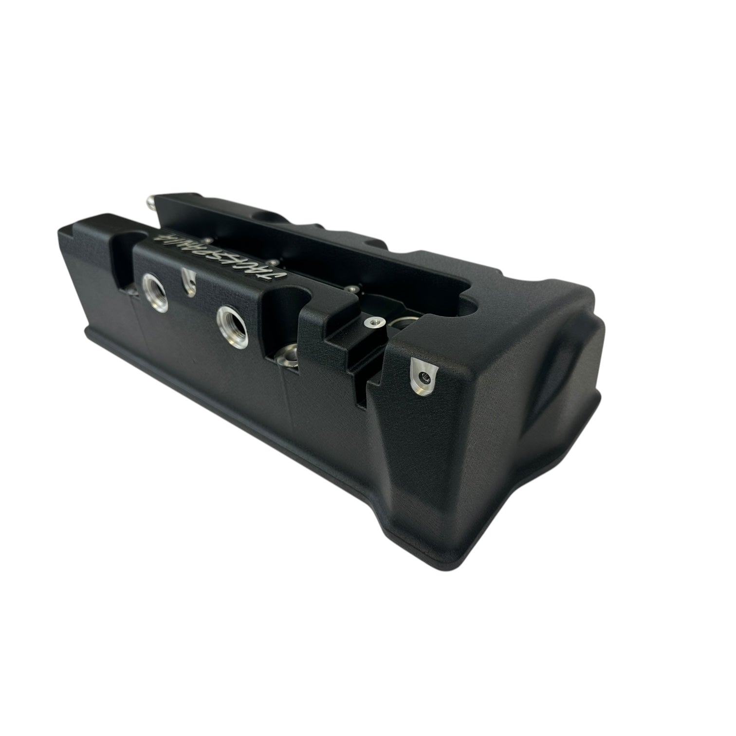 Cast aluminum K Series vented valve cover baffle for Honda Acura K20 K24 engines, with AN10 fittings from Jack Spania Racing.