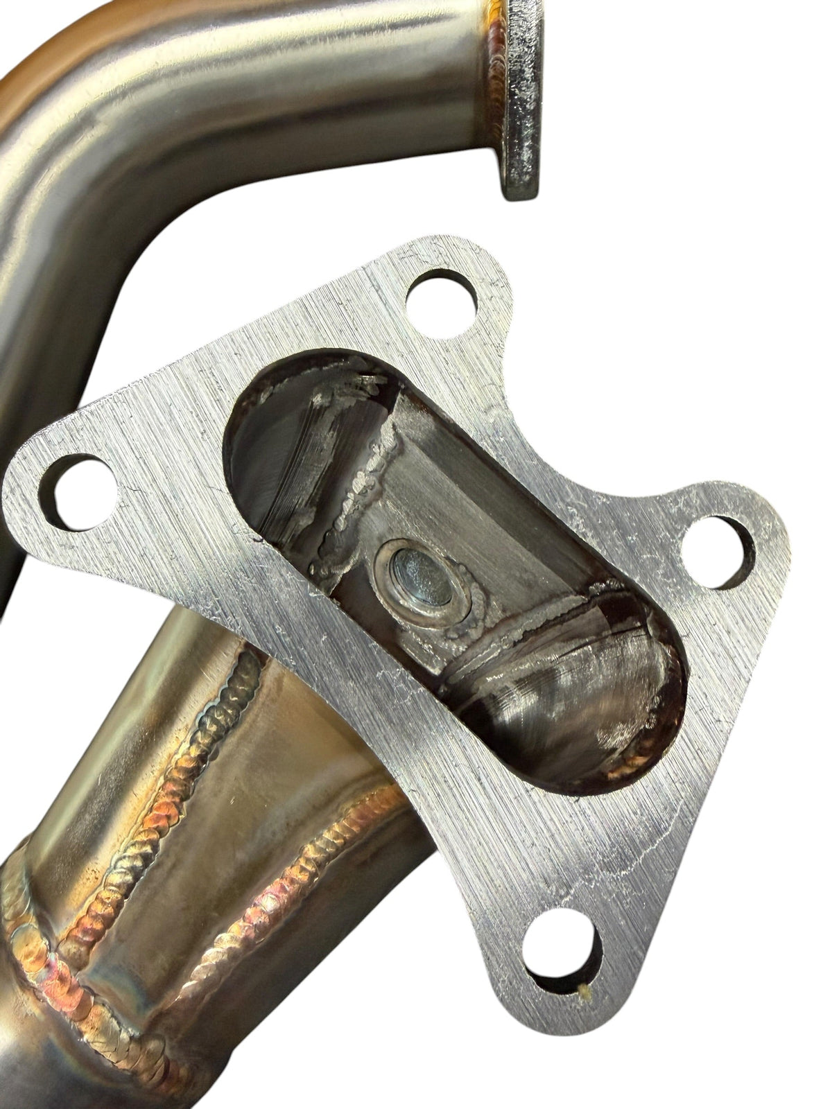 High Flow Race Downpipe for 2006-2015 Honda Civic 1.8L R18A from JackSpania Racing, showcasing the exhaust part with polished metal finish.