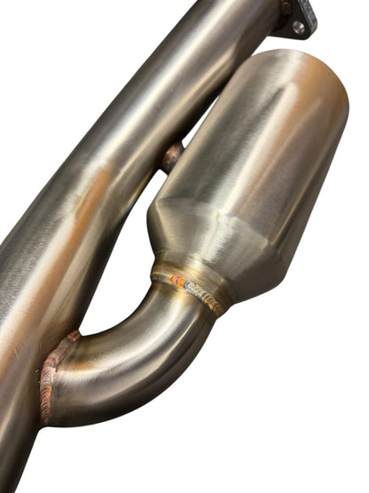 JackSpania Racing resonated catless Helmholtz downpipe for Nissan 350Z/370Z and Infiniti G35/G37 exhaust parts, test pipe with metal finish.