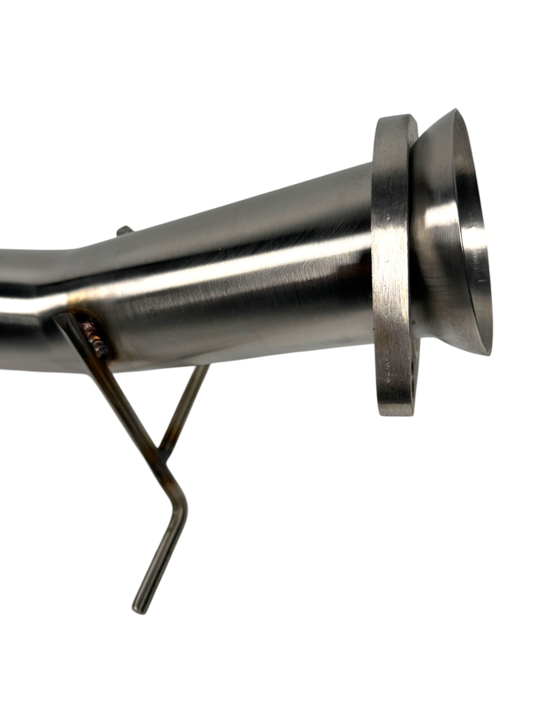 High flow Mazdaspeed3 test pipe by JackSpania Racing, an exhaust part with a metallic finish and precise fit for 2007-2014 MazdaSpeed3.