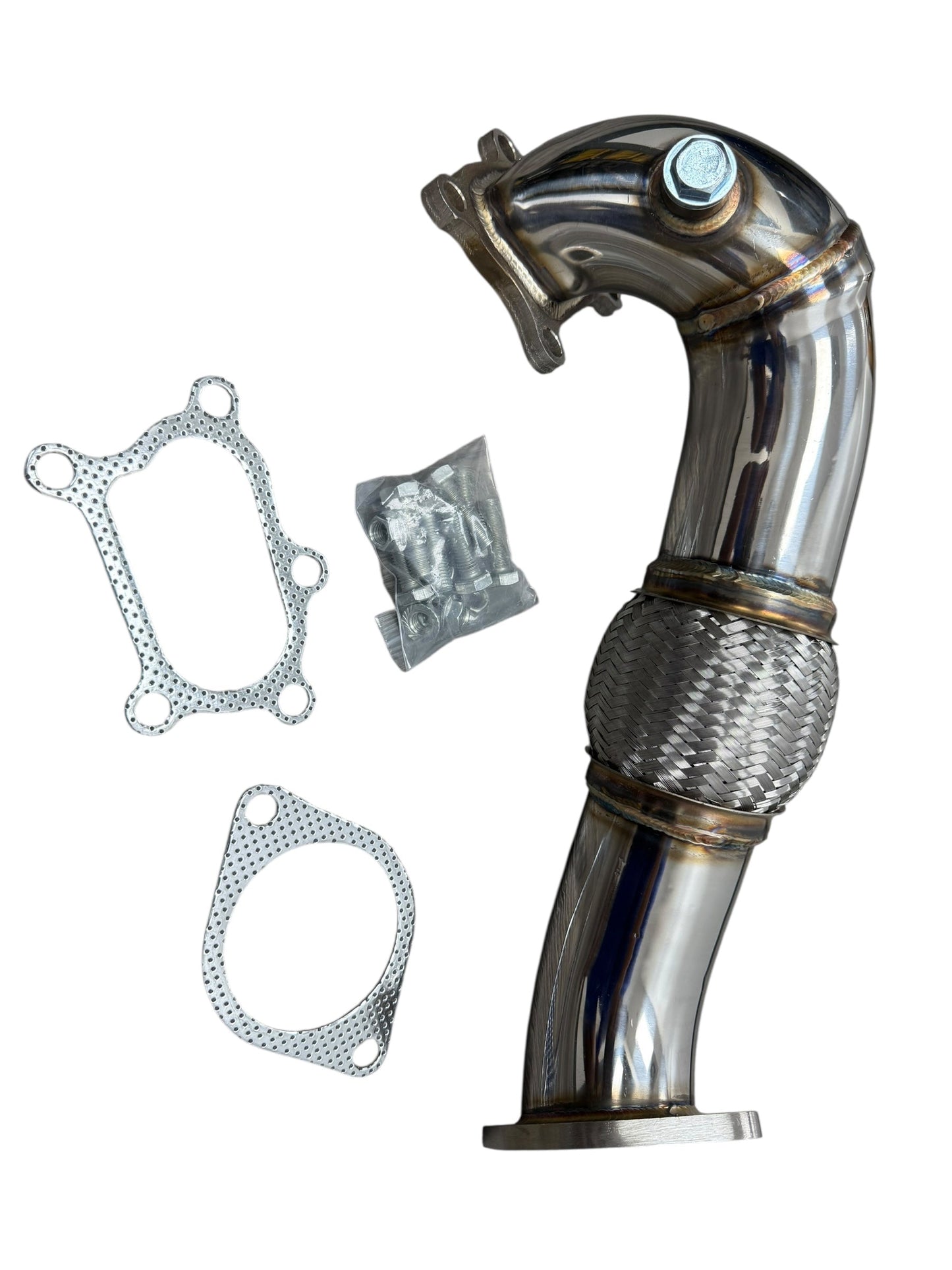 JackSpania Racing 3-inch catless exhaust downpipe for 07-13 Mazda 3 Speed3 2.3L turbocharged engine, made of durable metal.