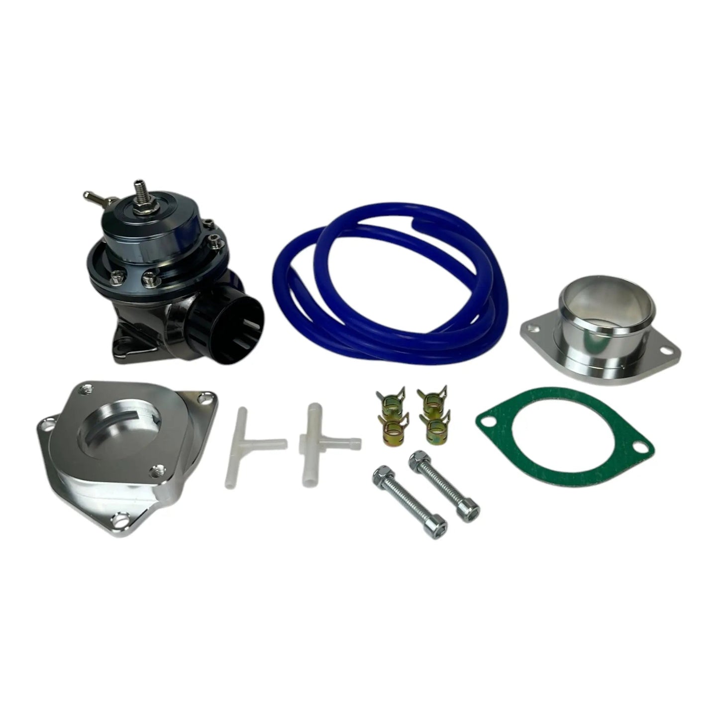 Jack Spania Racing Type FV Blow Off Valve BOV with adapter flange for Hyundai Veloster and Tucson 1.6T engine parts.