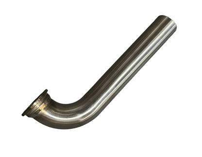 SS304 stainless steel wastegate dump tube for TiAL fitment, available in 38mm, 44mm, and 60mm sizes, by JackSpania Racing.