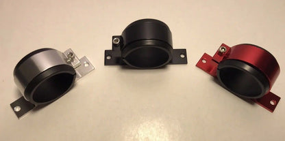 Billet aluminum single external fuel pump clamp mount bracket for Bosch 044 fuel pumps, by Jack Spania Racing engine parts.