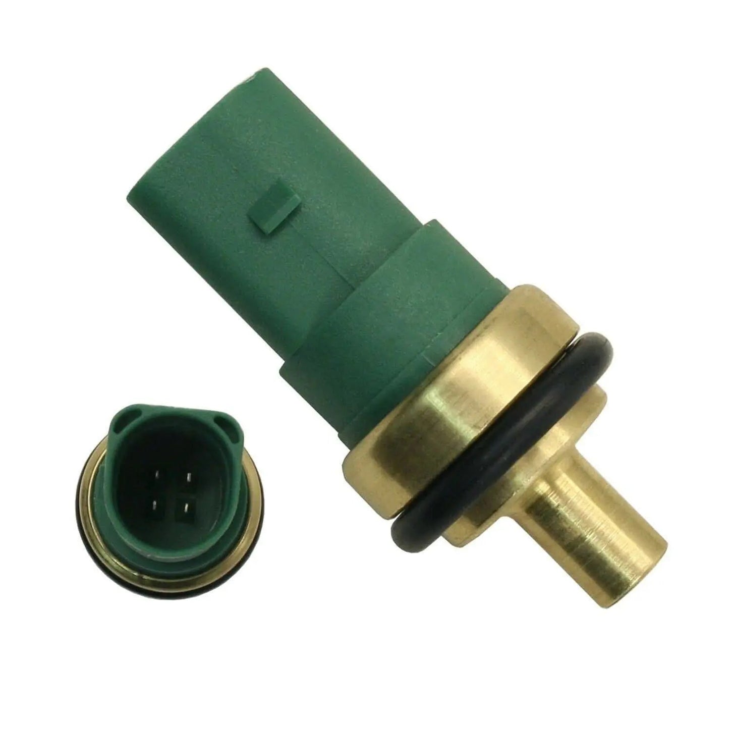 Cast aluminum coolant flange with temperature sensor for Audi B5 A4 1.8T engine, by Jack Spania Racing, showing detailed metal component.