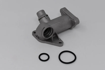 Cast aluminum coolant flange with temperature sensor for Audi B5 A4 1.8T engine, by Jack Spania Racing, showing the component's details.