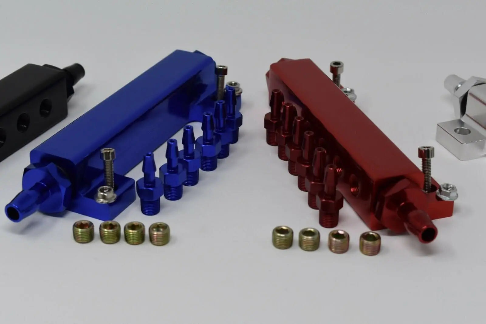 Jack Spania Racing 6 port vacuum block intake manifold kit with fuel wastegate and turbo boost fittings, 1/8NPT engine parts.