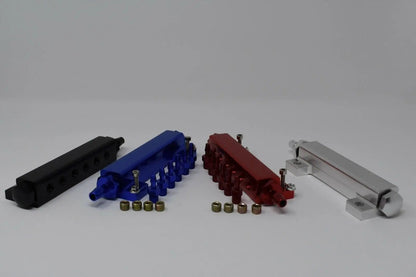 Jack Spania Racing 6 port vacuum block intake manifold kit with fuel wastegate and turbo boost components, featuring 1/8NPT fittings.
