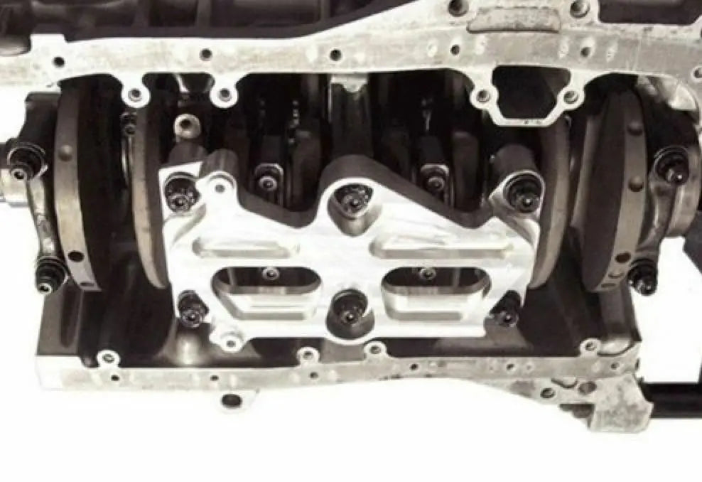 Acura Honda B-series engine billet block girdle with dowels, compatible with B16, B18, B20 VTEC engines, by Jack Spania Racing.