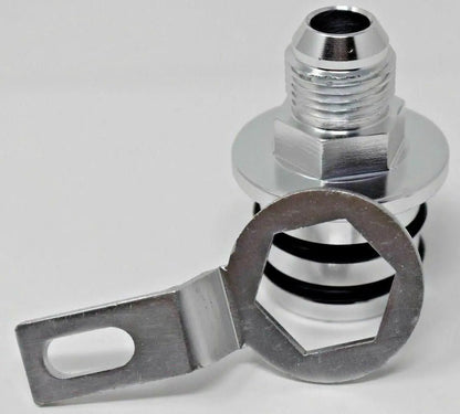 Honda Acura engine block plug adapter and breather fitting with 10AN connections, compatible with B Series B16 B18 engines by Jack Spania Racing
