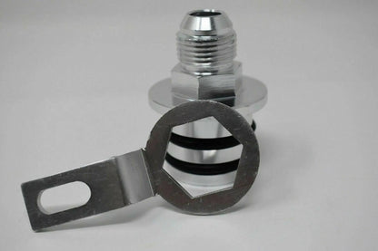 Honda Acura B Series engine block plug adapter with 10AN breather fitting, designed for catchcan installation by Jack Spania Racing.
