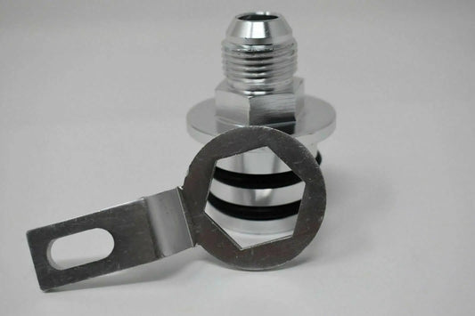 Honda Acura B Series engine block plug adapter with 10AN breather fitting, designed for catchcan installation by Jack Spania Racing.