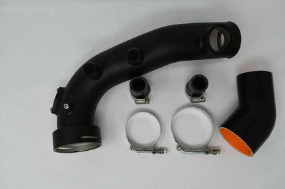 BMW N54 135i 335i turbo intake charge pipe by Jack Spania Racing, showing the metal turbo boost pipe and BOV for engine upgrade