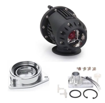 Jack Spania Racing SSQV blow off valve for HKS Hyundai Genesis Coupe 2.0T engine, with direct fit adapter and engine parts.