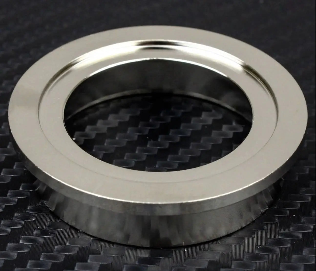SS304 stainless steel wastegate turbo inlet flange with 38mm/44mm V-band for TiAL MVS/MVR, compatible with Jack Spania Racing engine parts.