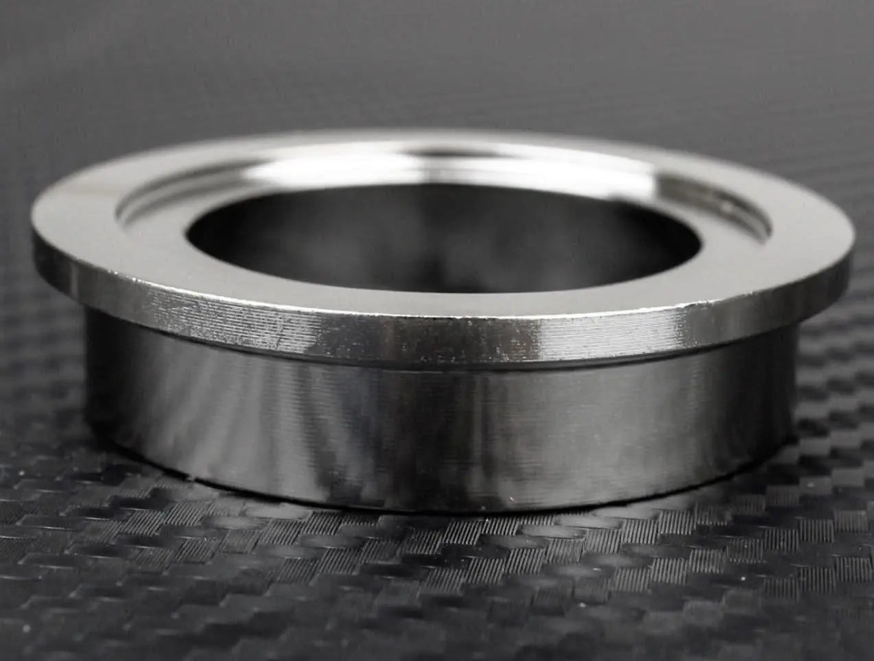 SS304 stainless wastegate turbo inlet flange with 38mm/44mm V-band, compatible with TiAL MVS/MVR, by Jack Spania Racing.