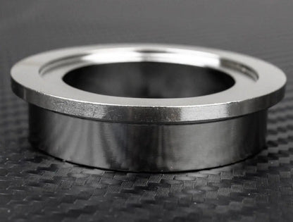 SS304 stainless wastegate turbo inlet flange with 38mm/44mm V-band, compatible with TiAL MVS/MVR, by Jack Spania Racing.