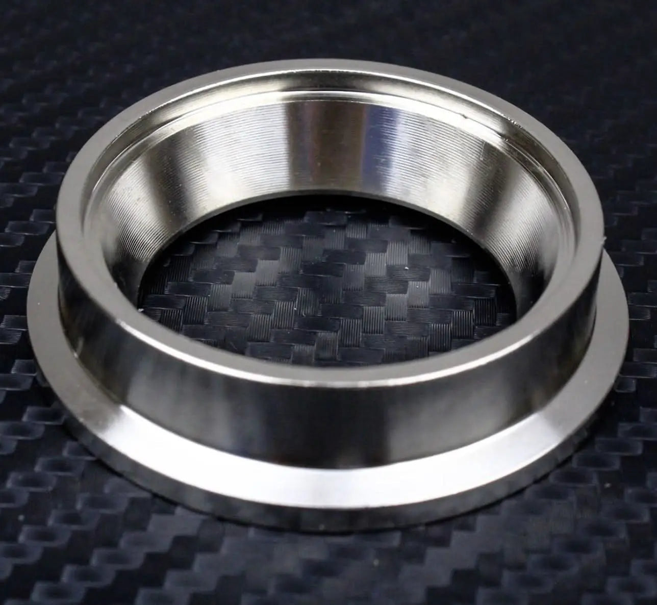 Jack Spania Racing wastegate turbo inlet flange in SS304 stainless, 38mm/44mm V-band compatible with TiAL MVS/MVR.