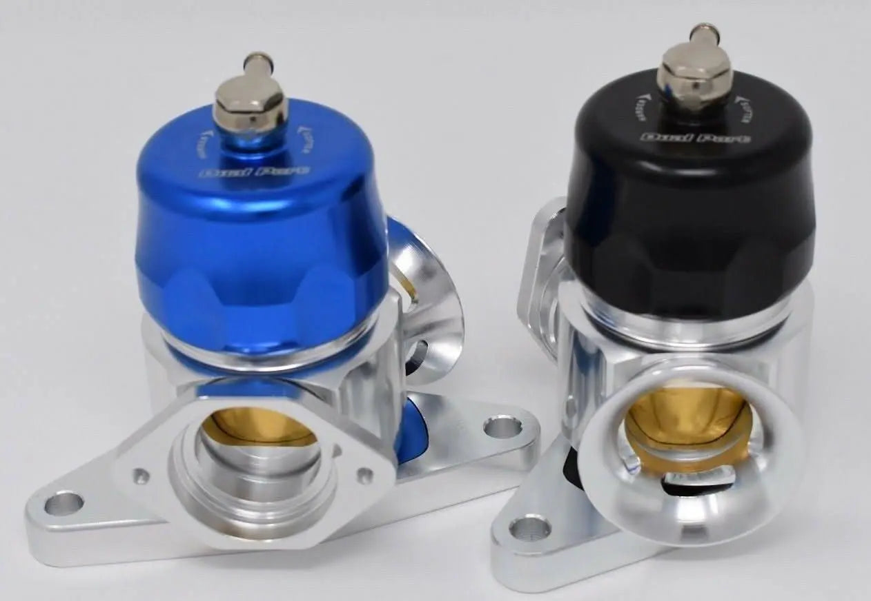Jack Spania Racing dual port hybrid blow off valve for Subaru WRX and STI turbo engine, showing metal and rubber components.